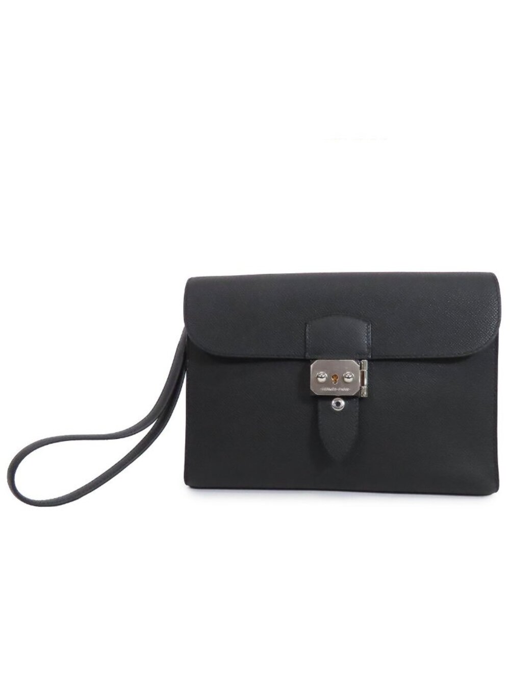 Hermes Sac a Depeches 24 Black Silver Epsom Clutch